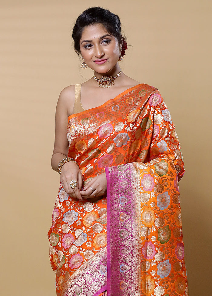 Orange Dupion Silk Saree With Blouse Piece