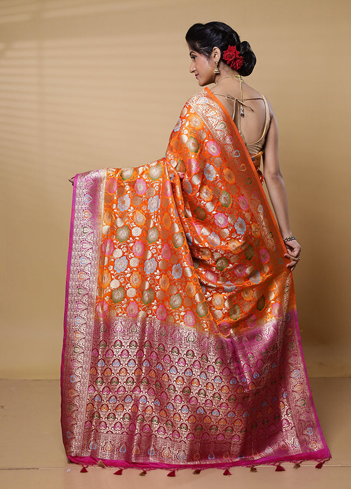 Orange Dupion Silk Saree With Blouse Piece