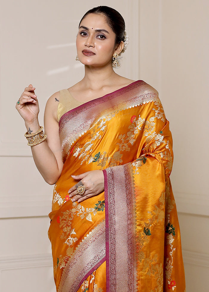 Yellow Dupion Silk Saree With Blouse Piece