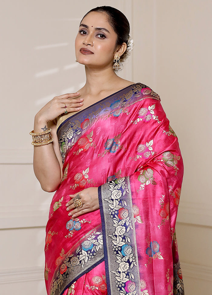 Pink Dupion Silk Saree With Blouse Piece