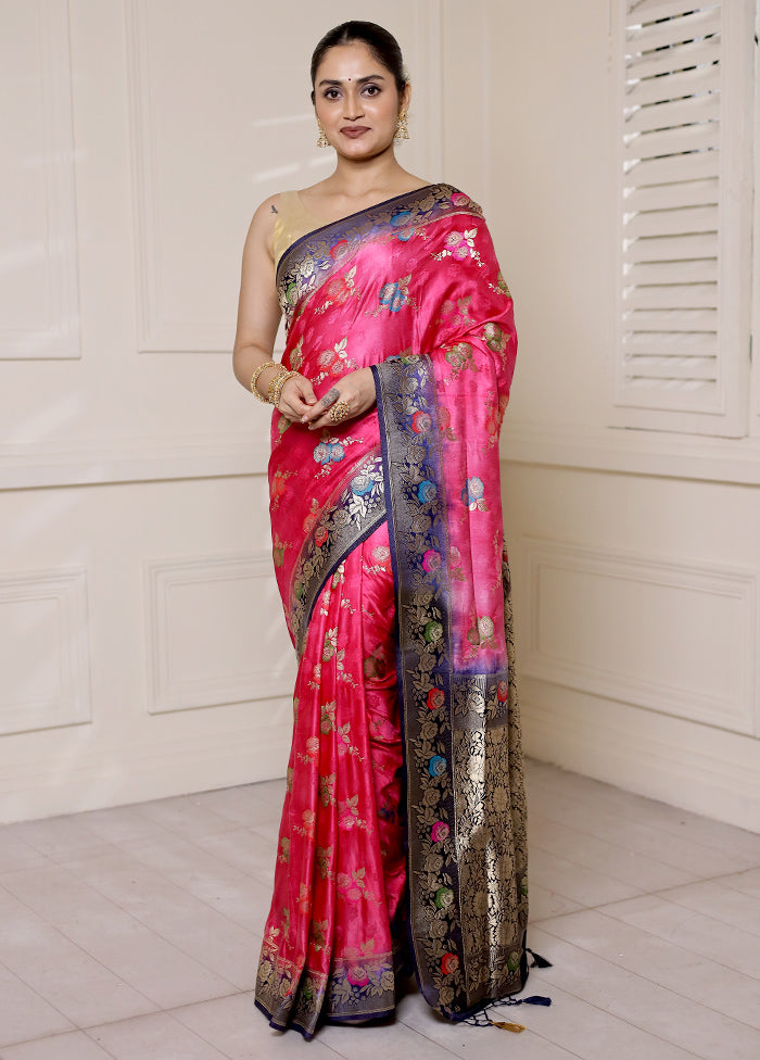 Pink Dupion Silk Saree With Blouse Piece