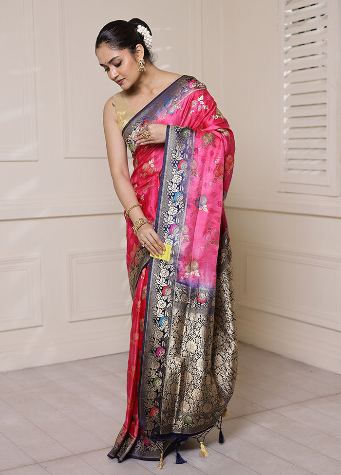 Pink Dupion Silk Saree With Blouse Piece