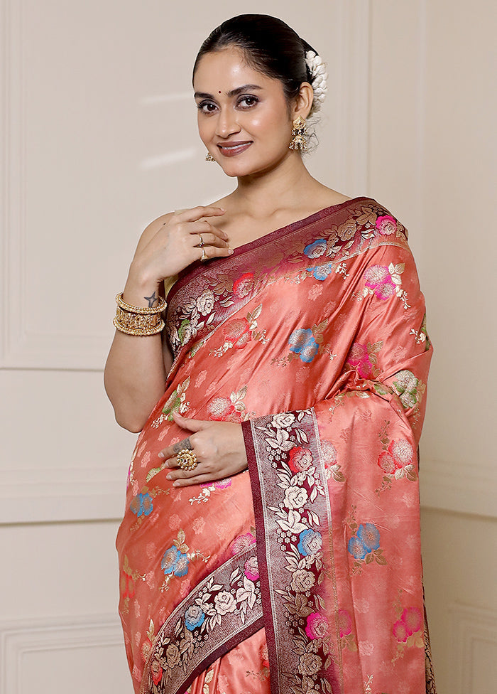 Pink Dupion Silk Saree With Blouse Piece