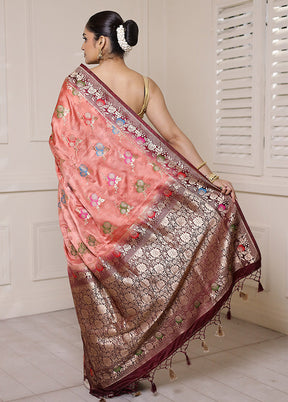 Pink Dupion Silk Saree With Blouse Piece