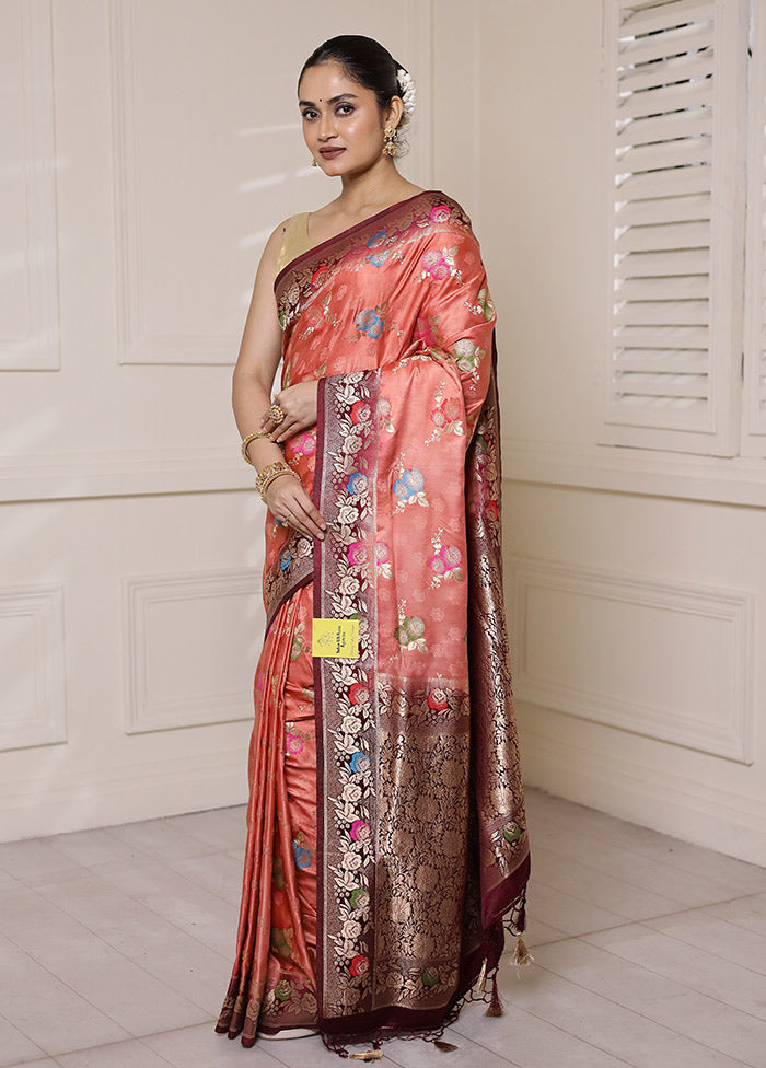 Pink Dupion Silk Saree With Blouse Piece