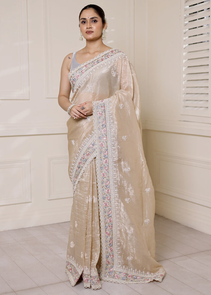 Cream Jimmy Choo Saree With Blouse Piece