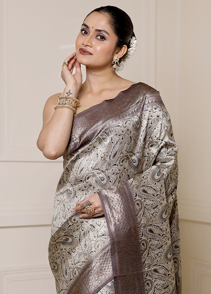 Cream Dupion Silk Saree With Blouse Piece