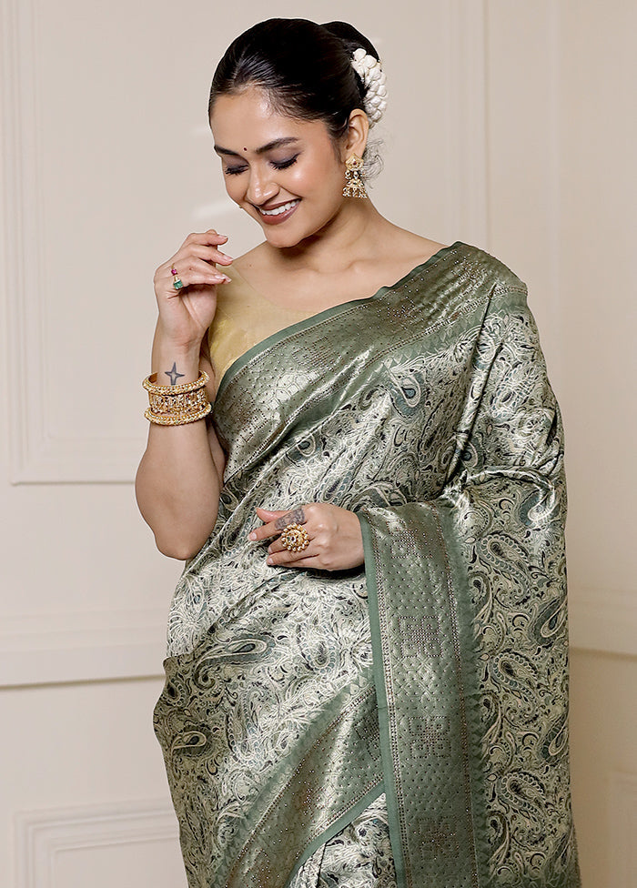 Green Dupion Silk Saree With Blouse Piece