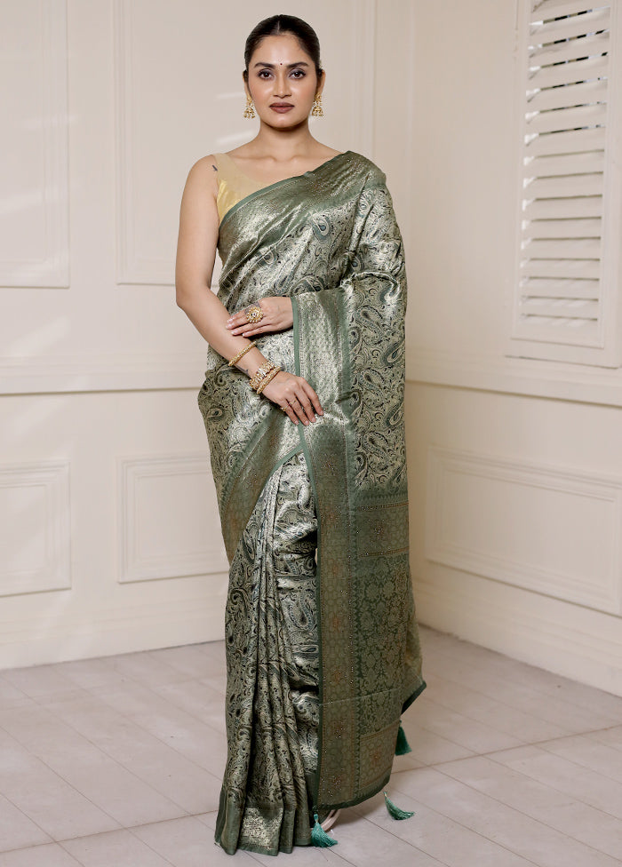 Green Dupion Silk Saree With Blouse Piece