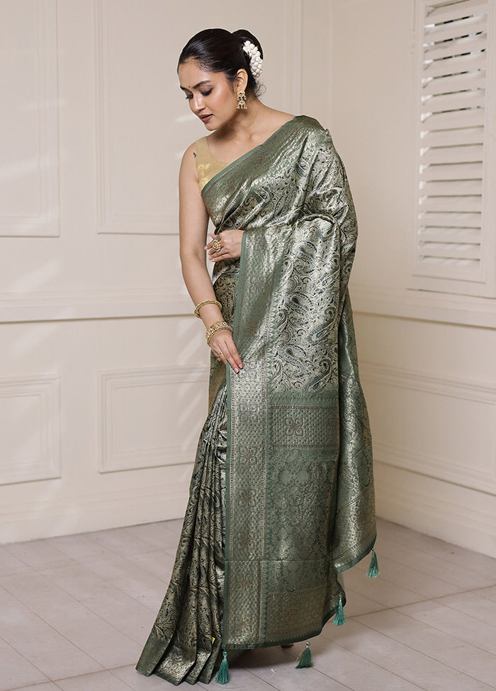 Green Dupion Silk Saree With Blouse Piece