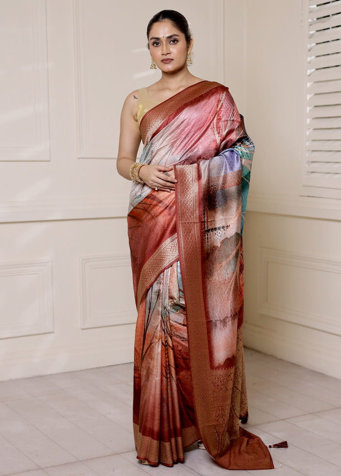 Rust Dupion Silk Saree With Blouse Piece