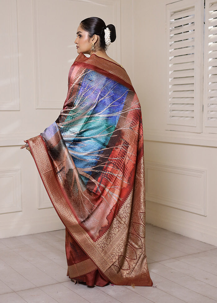 Rust Dupion Silk Saree With Blouse Piece