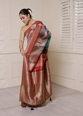 Rust Dupion Silk Saree With Blouse Piece