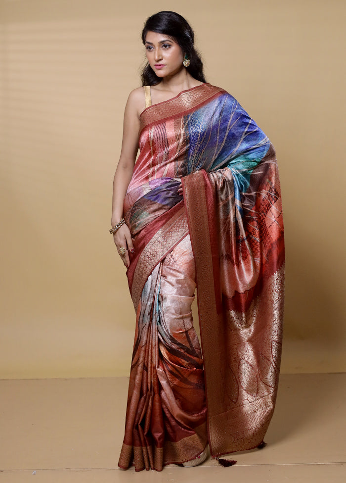 Rust Dupion Silk Saree With Blouse Piece