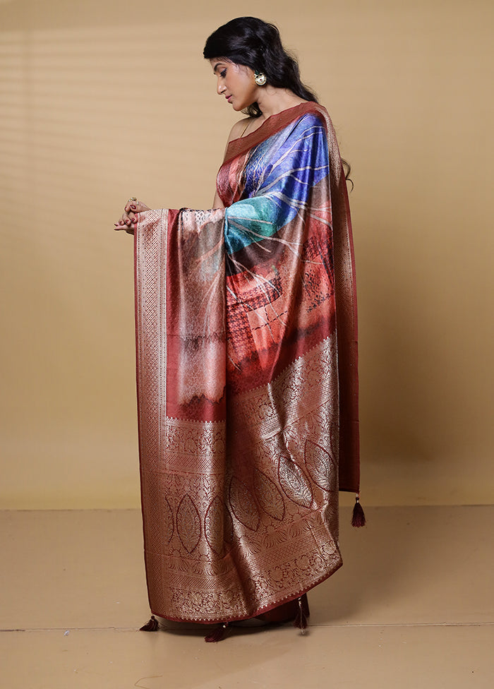 Rust Dupion Silk Saree With Blouse Piece