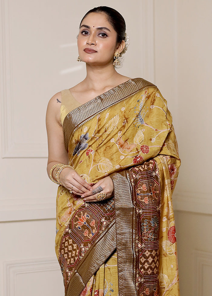 Brown Dupion Silk Saree With Blouse Piece