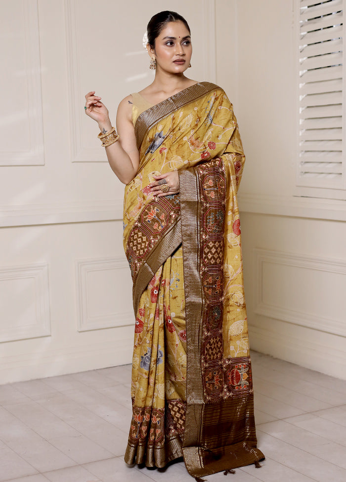 Brown Dupion Silk Saree With Blouse Piece