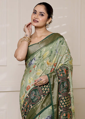 Green Dupion Silk Saree With Blouse Piece