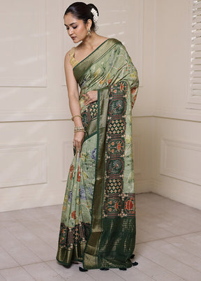 Green Dupion Silk Saree With Blouse Piece