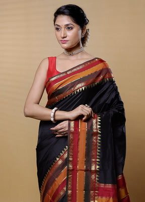 Black Handloom Kanjivaram Pure Silk Saree With Blouse Piece