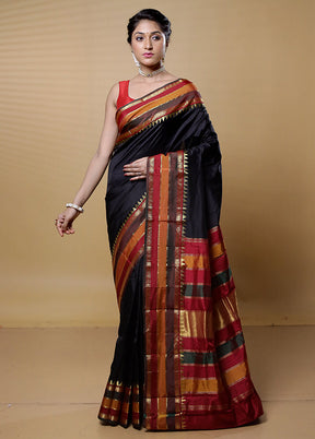 Black Handloom Kanjivaram Pure Silk Saree With Blouse Piece