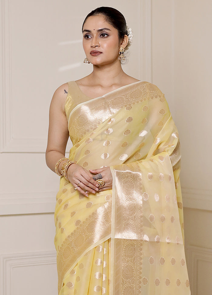 Cream Organza Saree With Blouse Piece