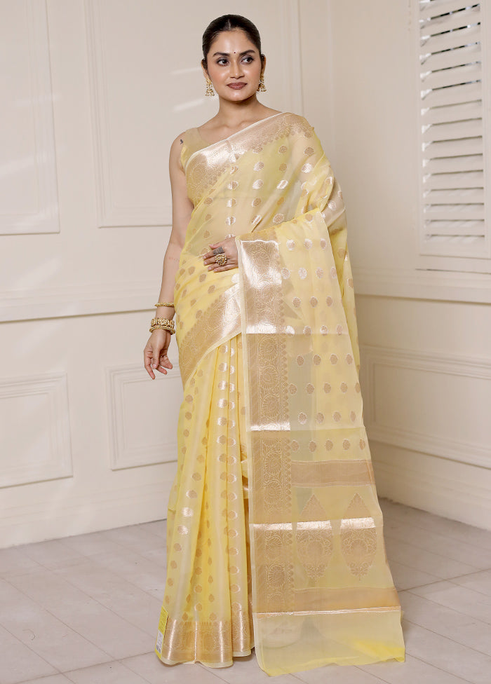 Cream Organza Saree With Blouse Piece