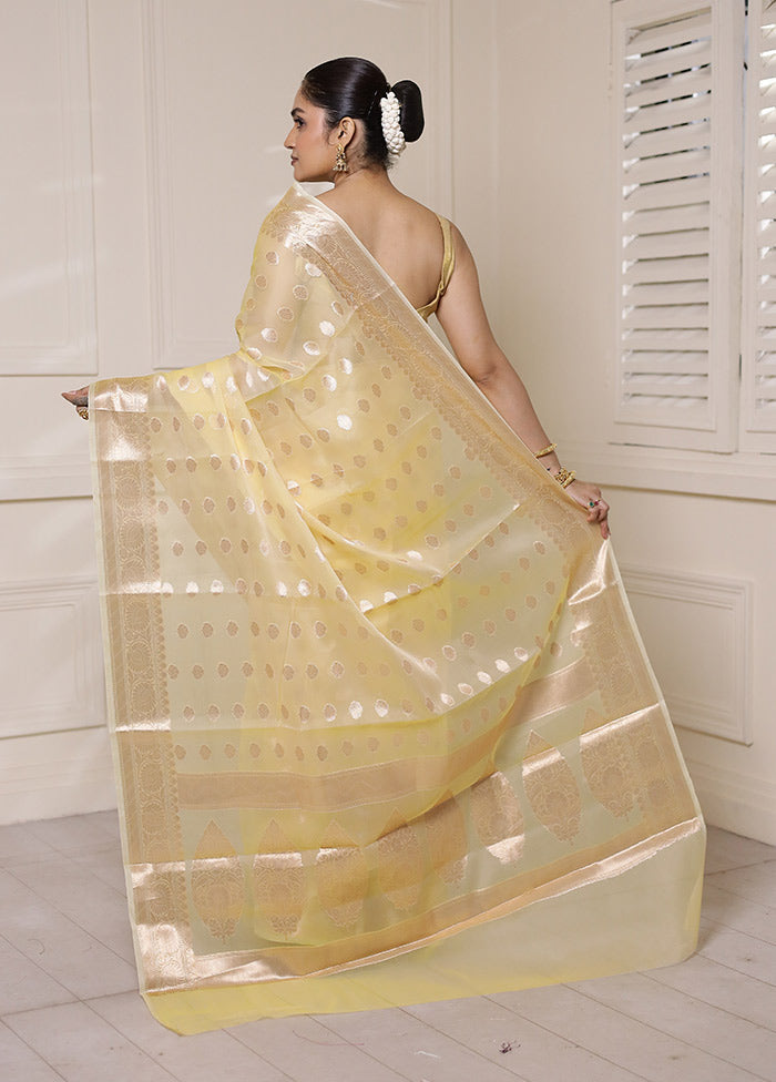 Cream Organza Saree With Blouse Piece