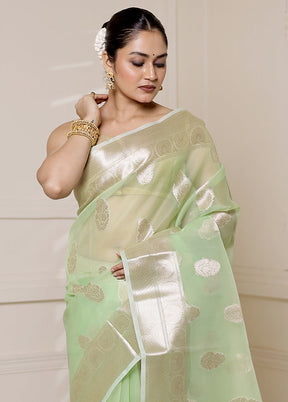 Green Organza Saree With Blouse Piece