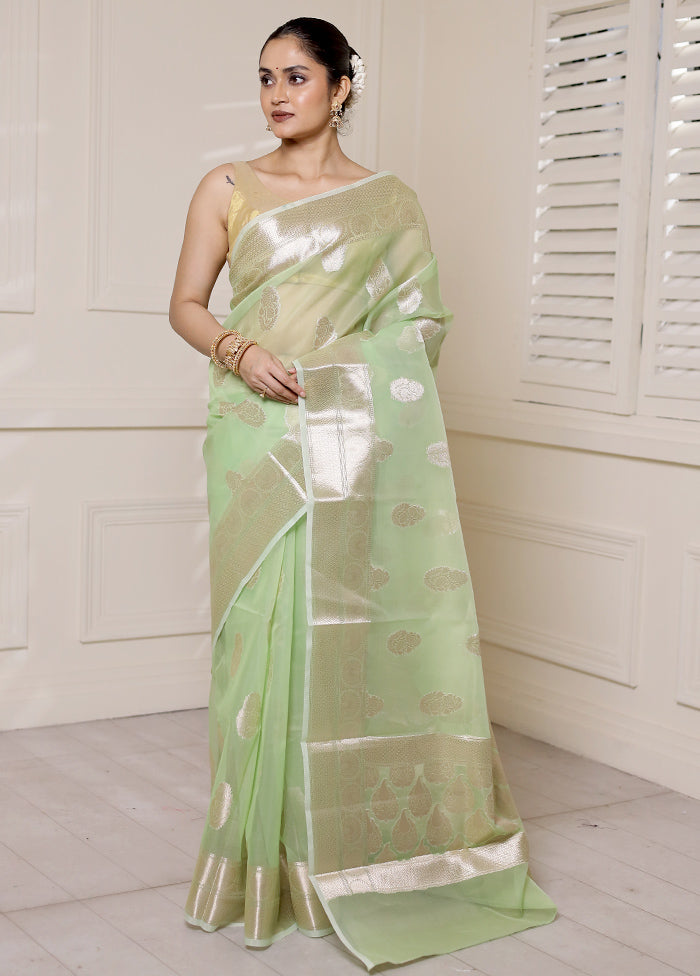 Green Organza Saree With Blouse Piece