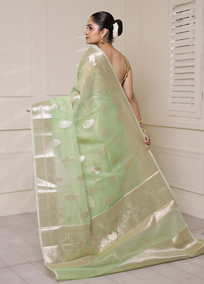 Green Organza Saree With Blouse Piece