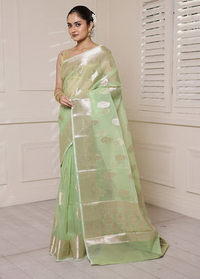 Green Organza Saree With Blouse Piece