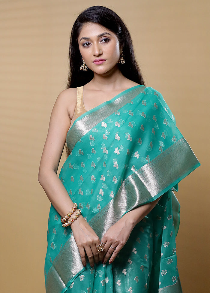 Green Organza Saree With Blouse Piece