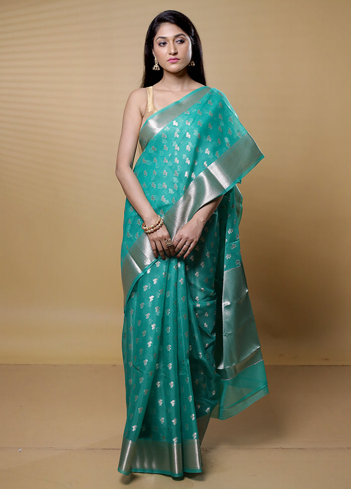 Green Organza Saree With Blouse Piece