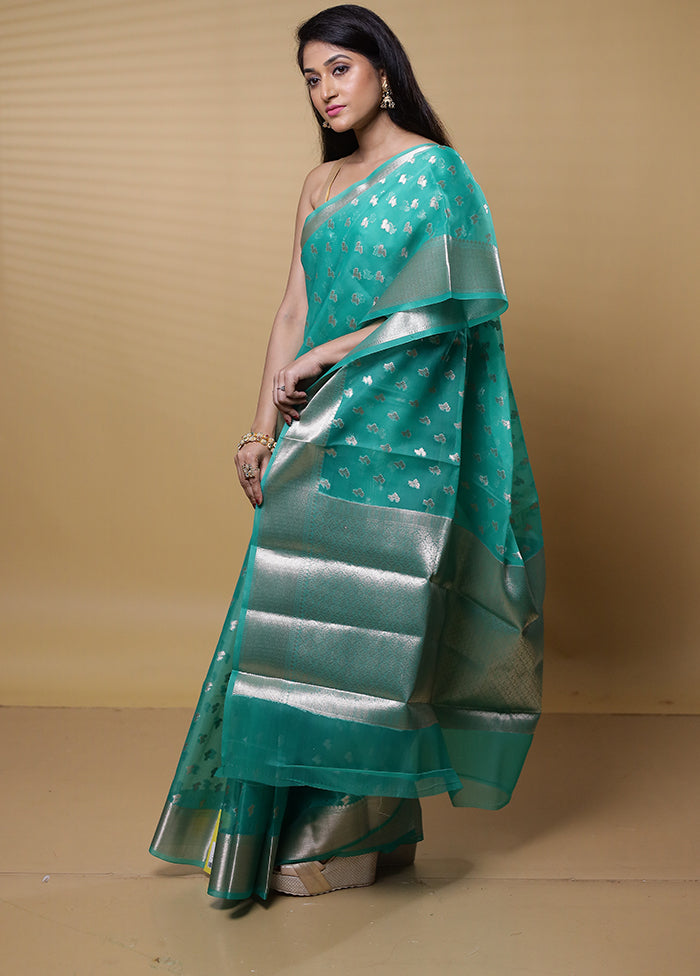 Green Organza Saree With Blouse Piece