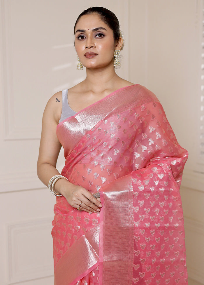 Pink Organza Saree With Blouse Piece