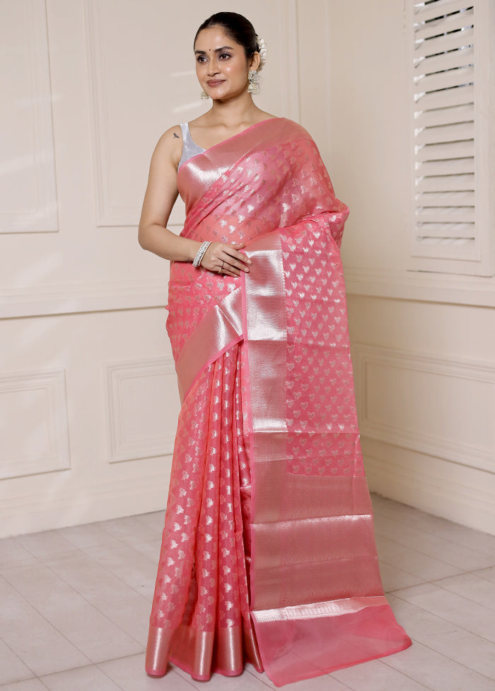 Pink Organza Saree With Blouse Piece