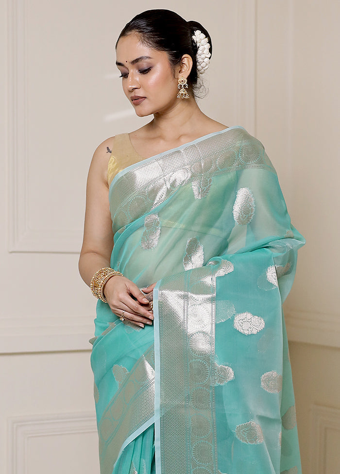 Green Organza Saree With Blouse Piece