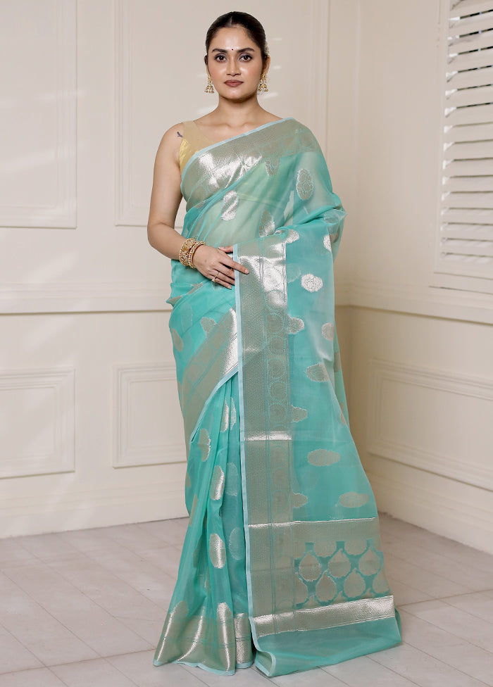 Green Organza Saree With Blouse Piece