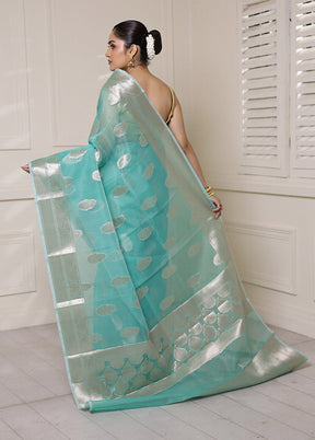 Green Organza Saree With Blouse Piece