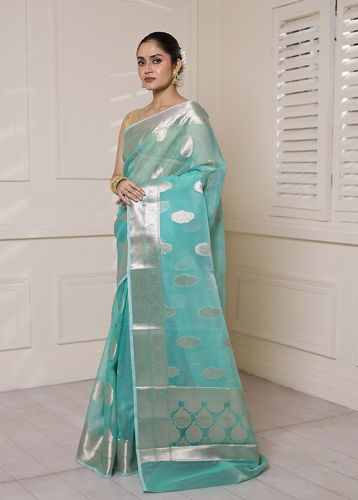 Green Organza Saree With Blouse Piece