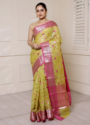 Green Organza Saree With Blouse Piece