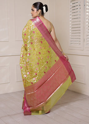 Green Organza Saree With Blouse Piece