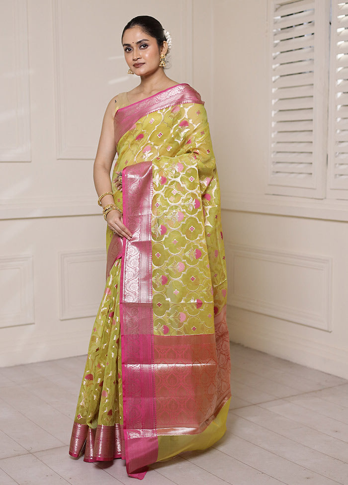 Green Organza Saree With Blouse Piece