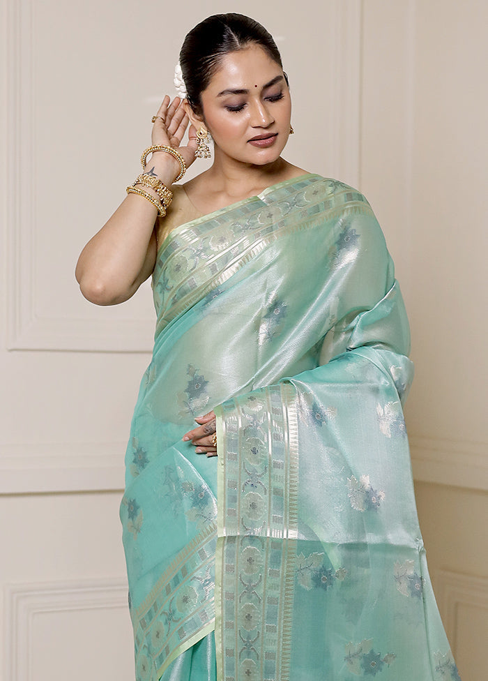 Green Tissue Silk Saree With Blouse Piece