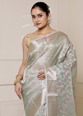 Green Tissue Silk Saree With Blouse Piece