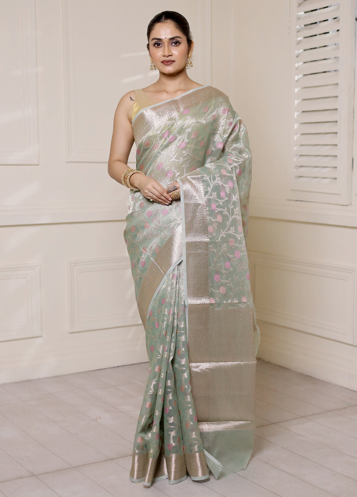 Green Tissue Silk Saree With Blouse Piece