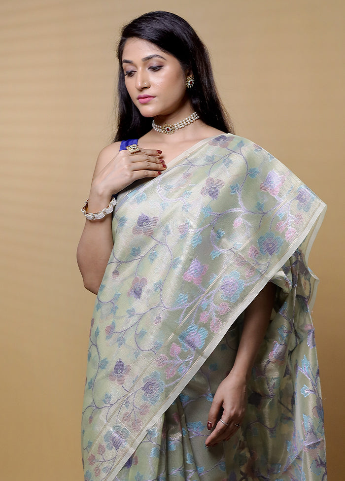 Green Tissue Silk Saree With Blouse Piece