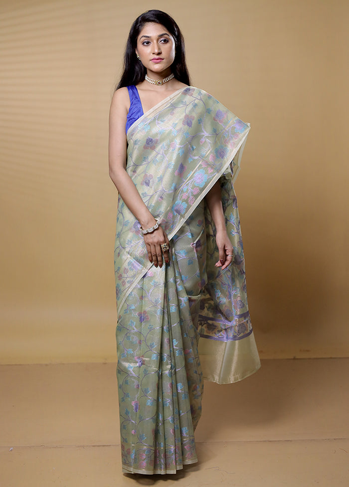 Green Tissue Silk Saree With Blouse Piece