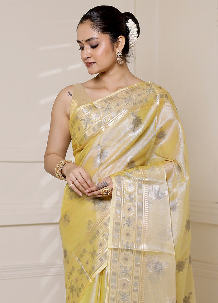 Cream Tissue Silk Saree With Blouse Piece